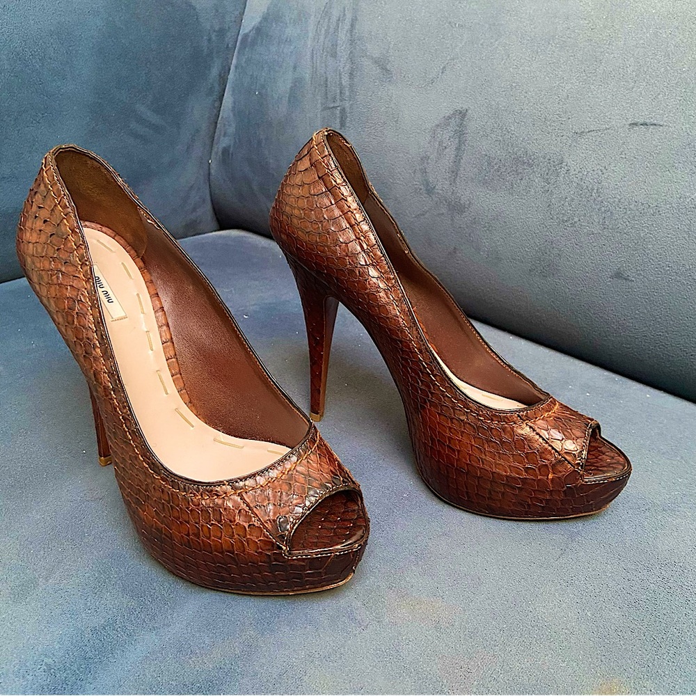 Miu Miu Python Peeptoe Platform Heels